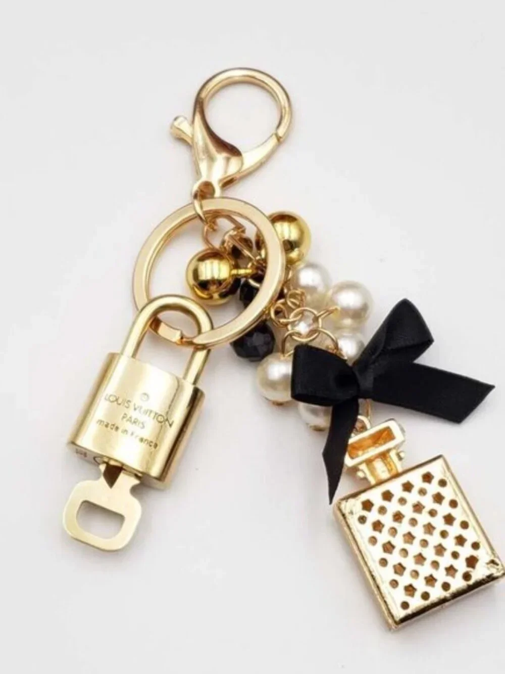 Authentic Louis Vuitton Gold Lock 🔒 Keychain Bag Unbranded N5 Bottle Charm LV - Picture 6 of 10